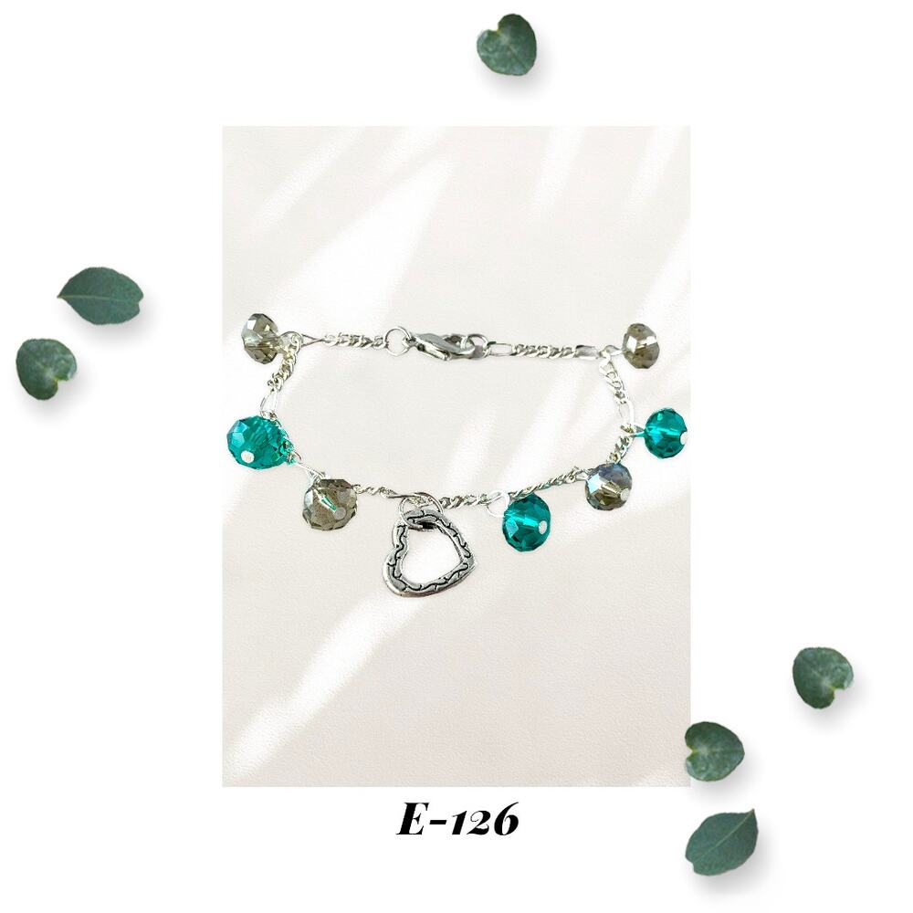 Love Nature - Pewter Vine Heart Charm Silver Plated Figaro Chain Bracelet